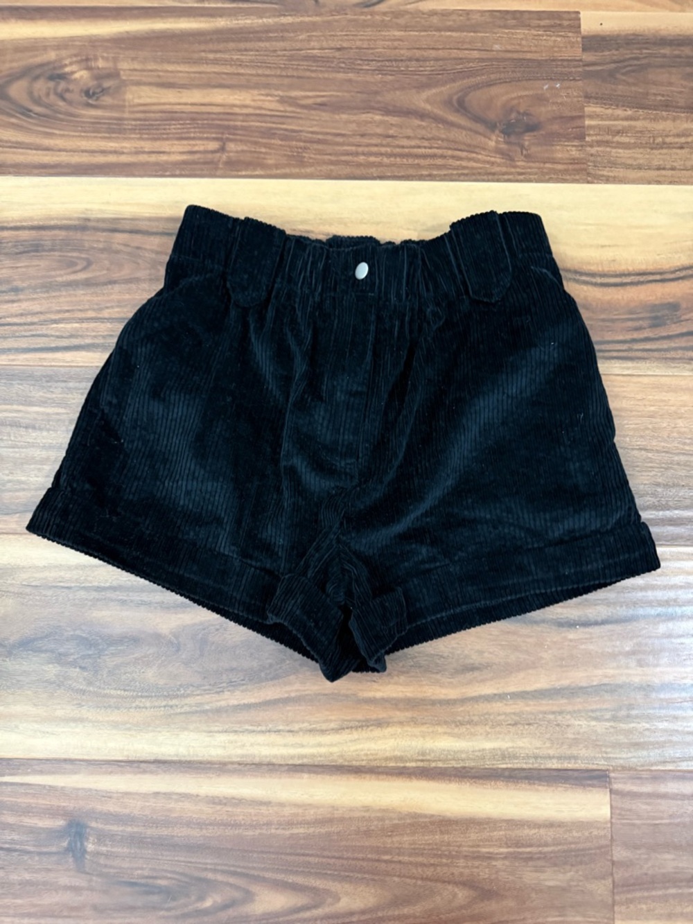 She + Sky Black Corduroy Shorts with Elastic Waist